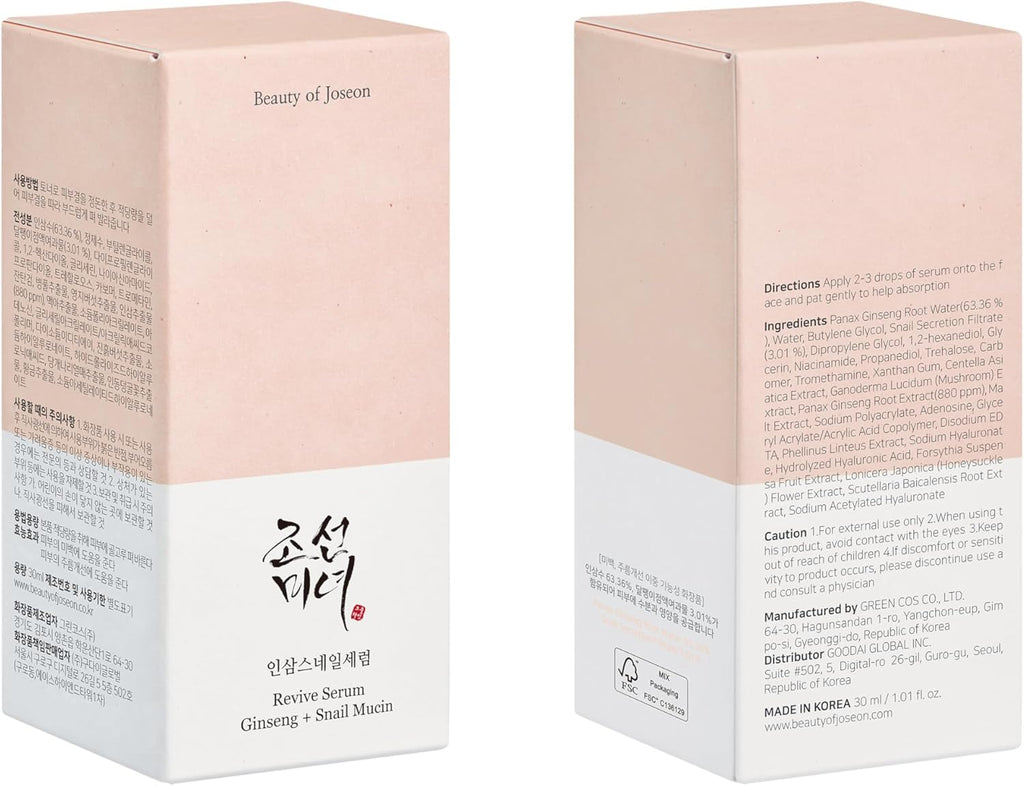 Beauty of Joseon Revive Serum Ginseng + Snail Mucin 30ml – Wholesale (100 pcs/carton)